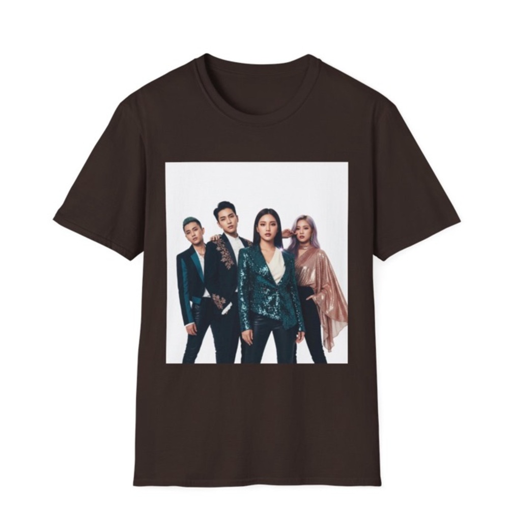 Black Graphic T-Shirt with Band Print